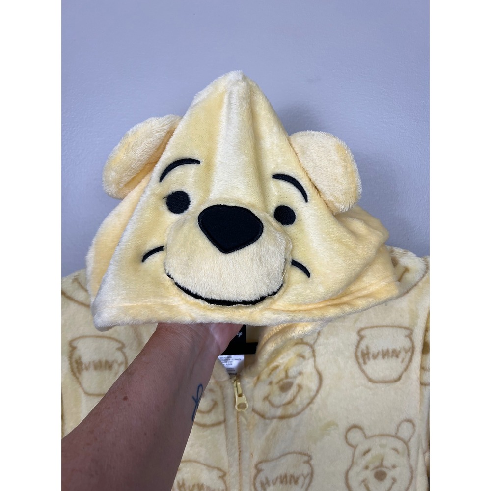 Disney Winnie the Pooh Plush Fleece Hooded One Piece Union Suit Yellow Large L - Picture 7 of 15